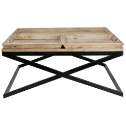 Fabrique de Styles Table basse carrée avec plateaux en manguier et fer noir L120cm - Noe* Table Basses