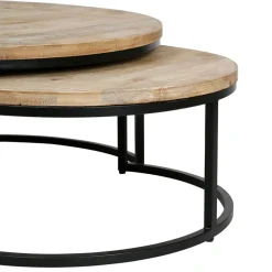 Fabrique de Styles Table basse gigogne ronde (lot de 2) en manguier et fer noir - Noe* Table Basses