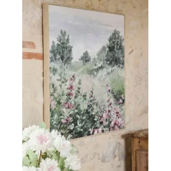 Fabrique de Styles Tableau campagne en toile vert et rose 80x80cm* Tableaux Et Toiles