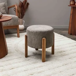 Fabrique de Styles Tabouret en tissu côtelé et bois d'acacia - Scarlett* Poufs Et Tabourets