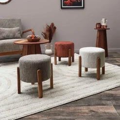 Fabrique de Styles Tabouret en tissu côtelé et bois d'acacia - Scarlett* Poufs Et Tabourets