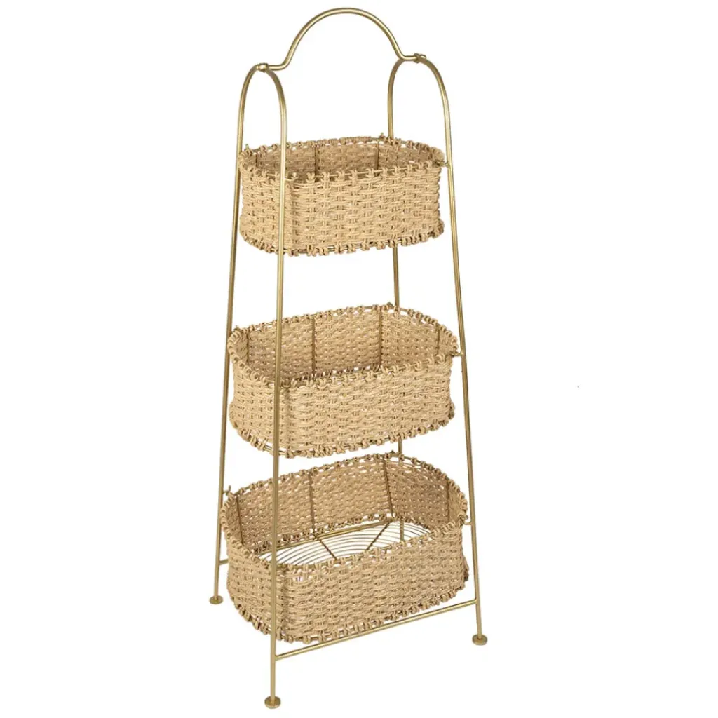 Fabrique de Styles Étagère 3 paniers en jute et fer doré h104cm - Réserve* Bibliothèques Et Étagères