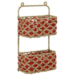 Fabrique de Styles Étagère murale 2 paniers en jonc de mer naturel et rouge* Étagères Murales