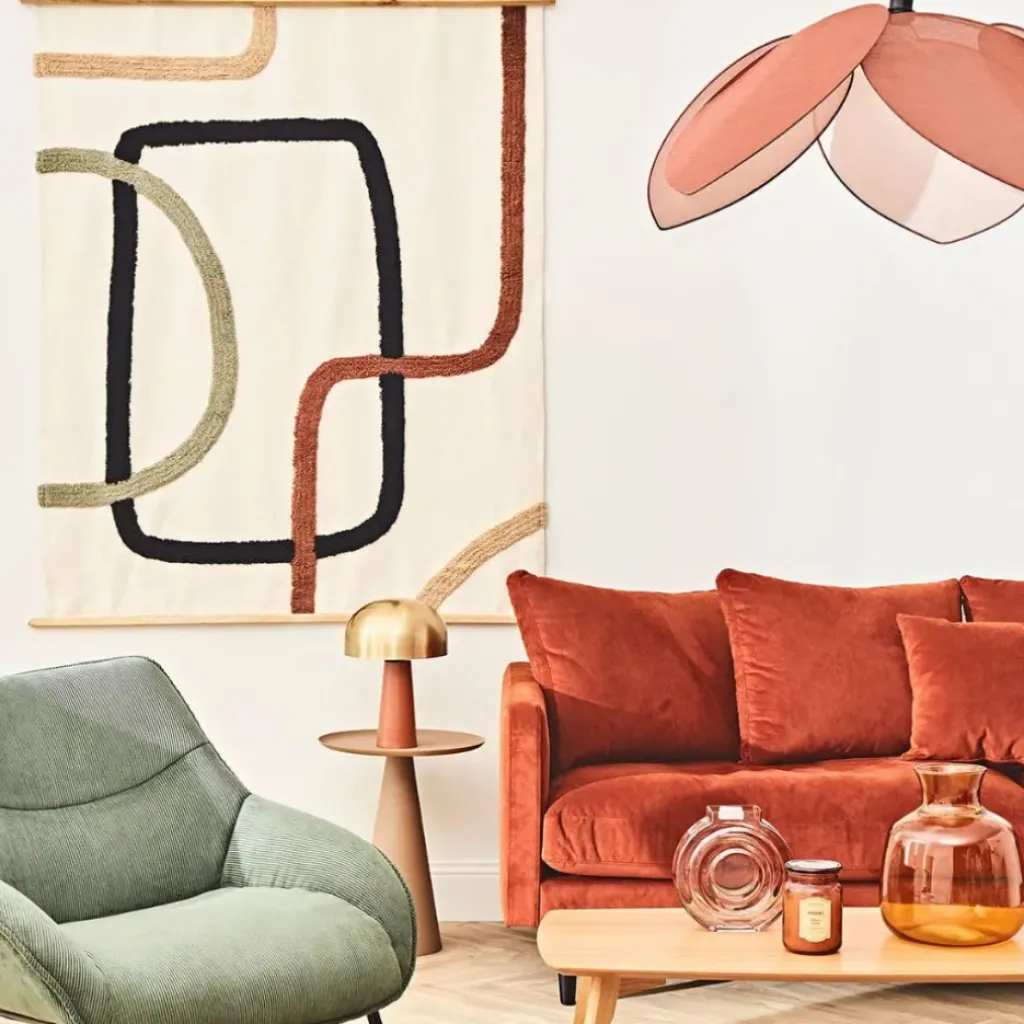 Fabrique de Styles Toile tuftée écru, et sauge en coton -terre brulee* Tableaux Et Toiles