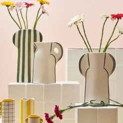 Fabrique de Styles Vase en grès écru et noir h24cm - Lumi* Vases Et Soliflores